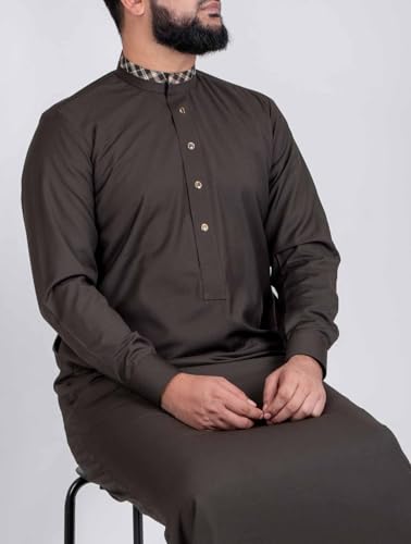 Mens Thobe Exclusive Long Sleeve Kaftan Traditional Islamic Long Gown Jubba Thawb for Men4