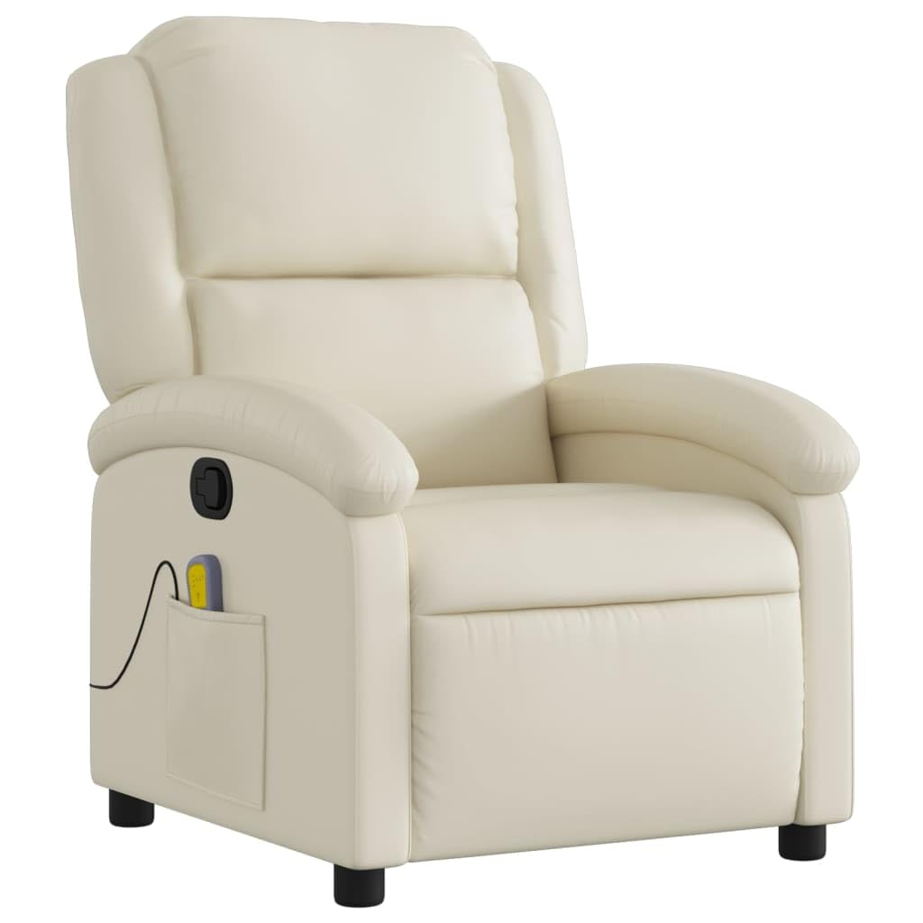 IKAYAA Sillón Masaje Reclinable Sillón Masaje Eléctrico Sillon Relax Reclinable Sillon Reclinable Manual Sillón Relax de Cuero Sintético, con Prácticos Bolsillo, Crema