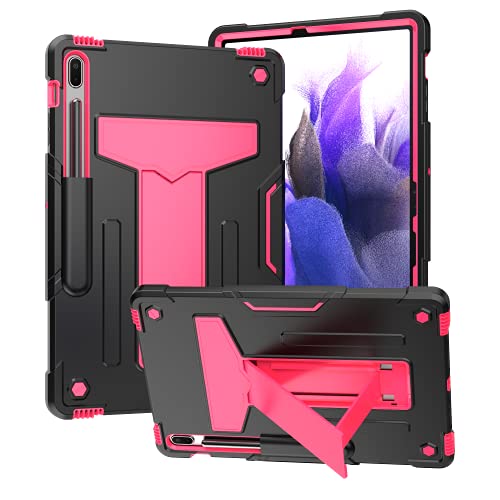 Epicgadget Case for Samsung Galaxy Tab S8 11 Inch SM-X700/X706 Released in 2022 / S7 11 Inch SM-T870/T875 - Dual Layer Hybrid Case Cover with Kickstand (Black/Pink)