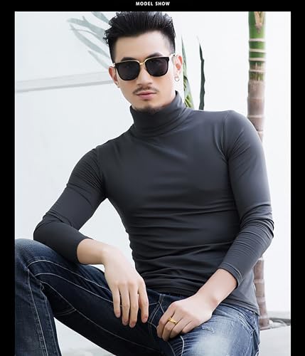 YIXUANAI タートルネック メンズ インナー トップス 微起毛 裏起毛 タートル 長袖 カットソー 冬 暖かい 下着 防寒 あったか ハイネック Tシャツ 重ね着 の商品画像 2