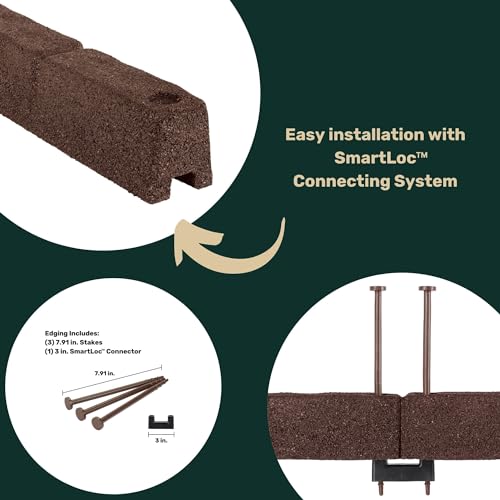 Rubberific 4\' Rubber Cobblestone Flexible No Dig Landscape Mulch Border Edging with Anchoring Spikes for Lawns, Gardens, and Flower Beds - 4 Pack (Brown) - Thumbnail 4