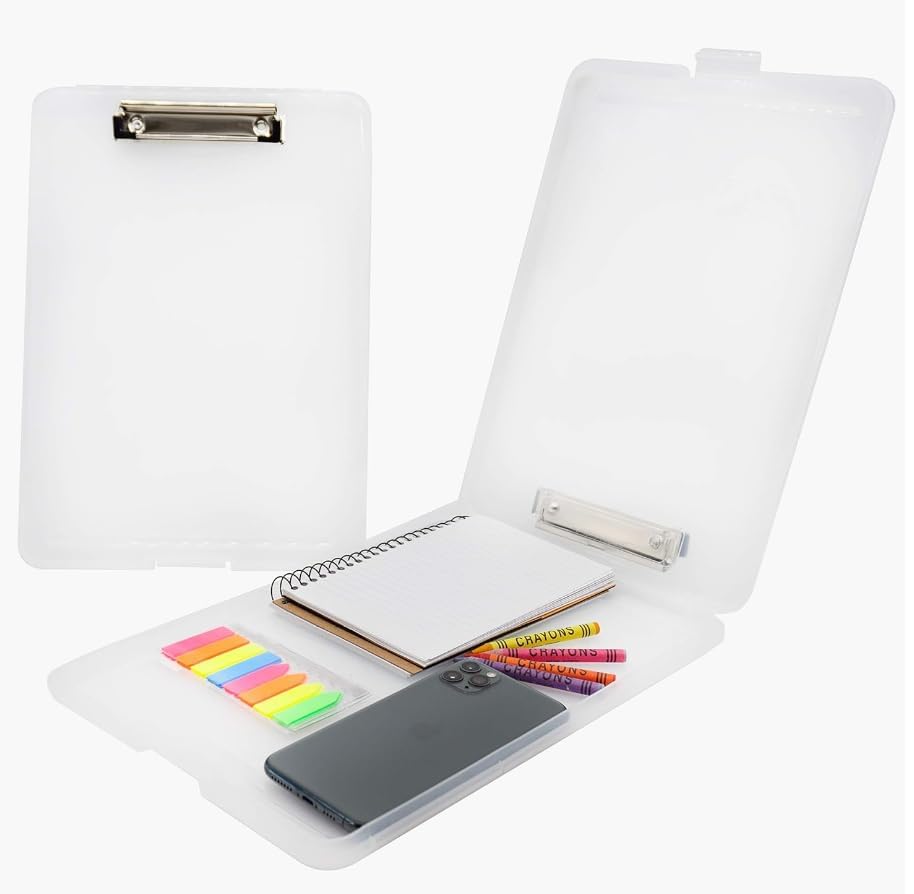 A4 Clip Pad/Clipboard with Storage Case for Paper and Document File Storage Holder, Writing Pad, Plastic Clipboard Ideal for Nurse Ped, Students Ped, Teachers, Office, (PCS-1). (Translucent)