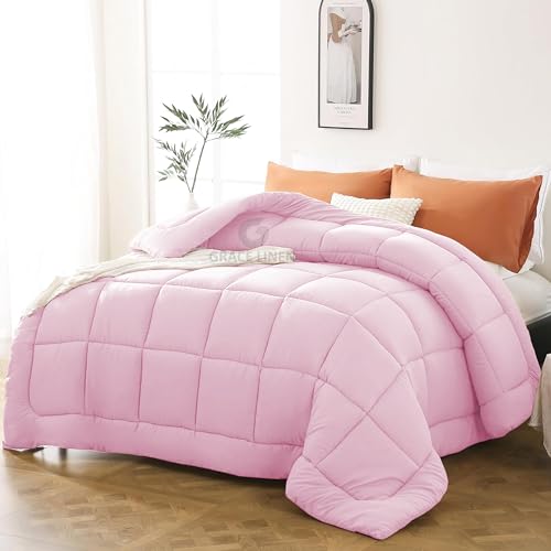 Image of 600 GSM Heavy Winter Comforter Single Size 60 inchX90 inch - Luxurious Soft Fluffy Winter Blanket Comforter /Rajai /Duvet Single Size - Baby Pink Color