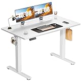 Sweetcrispy Electric Standing Desk Adjustable Height, 48x24 Inch Sit Stand Up Home Office Desks Computer Workstation PC Work Table with 3 Memory Preset Splice Wood Board Metal Frame, White