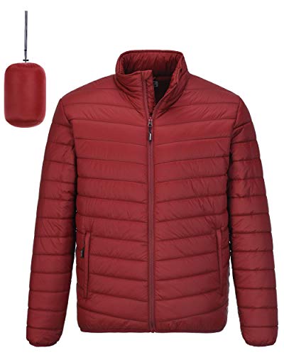 Outdoor Ventures Men's Insulated Jacket Quilted Outerwear Jacket Full Zip Water-Resistant Casual Winter Coat (Mountain Red, M (Chest: 39-40))