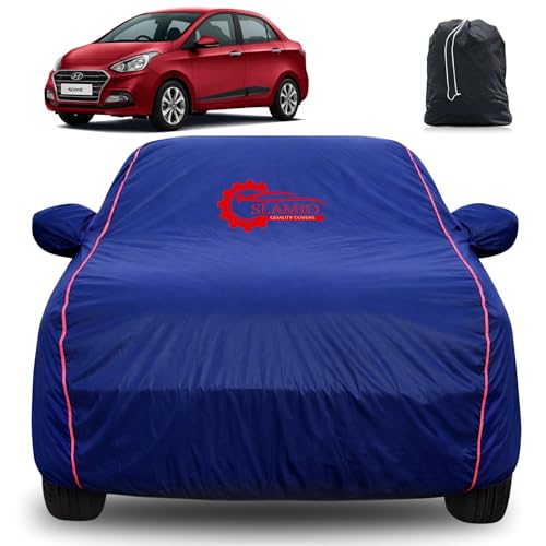 Image of 100% Waterproof Car Cover for Hyundai's Xcent 2011-2020 | All-Weather, Dustproof & UV Protection | Heavy-Duty 3-Layer Fabric | Custom Fit with Mirror & Antenna Pocket | Navy Blue