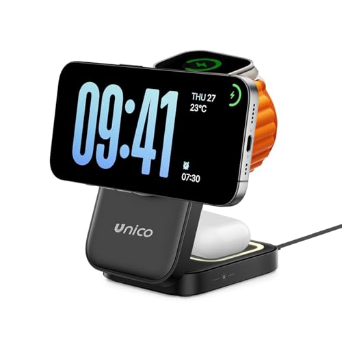 Ya en manzanajugosa.com: Unico Cargador Inalámbrico Magnético 3 en 1 Portátil Plegable Rápido 15W con Cable sin Cargador para iPhone 17/16/15/14/13/12 para AirPods para Apple Watch Ultra/SE (Adaptador no Incluido)