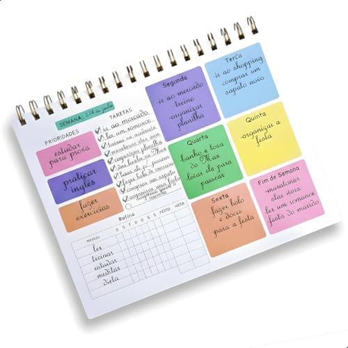 Planner Semanal com 50 Folhas, Capa de Acetato e Aramado, Organiz...