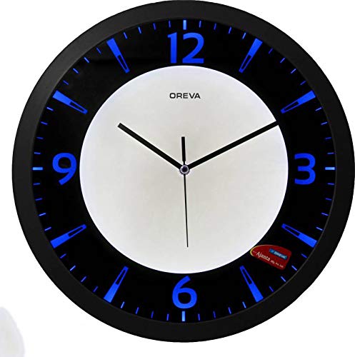 Oreva Back Light Round Plastic Analog Wall Clock (35.5 cm x 35.5 cm x 4 cm, Blue LED, AQ 1467)