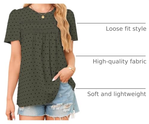 Image of Falechay Womens Summer Tops Crewneck Short Sleeve Shirts Casual Chiffon Blouses Flowy Lace Hem Boho Clothing Trendy 2026