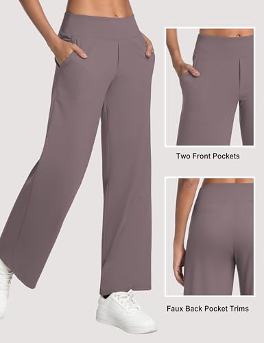 Image of BUBBLELIME Women High Waist Wide Legs Yoga Pants Loose Sweatpants Pockets | 29 inch /31 inch /33 inch /35 inch /37 inchInseam,2 Styles / Dress /Basic,Lounge,Comfy,Stretch Casual Work