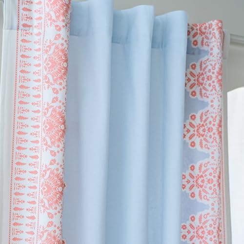 Image of Tranquebar Curtain Co. Window Curtains 5 Feet, 60-65% Room Darkening, Blue-Coral Floral Print, Cotton Curtains for Window, Cotton Curtains 5 Feet Long Set of 2, BackTab Loops, Zia (152 cm) - Set of 2