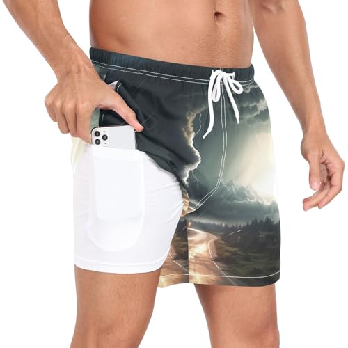 Black Tornado Mens Swim Trunks, Quick Dry Mens Boardshorts, 4.7 Inches Inseam Mens Bathing Suits（598）4