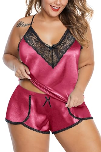 Image of Women Plus Size Pajamas Cami Shorts Set Nightwear Sexy Lace Lingerie Sleepwear