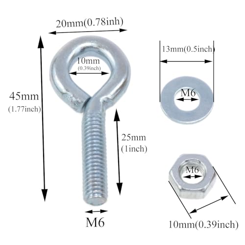 Image of Yukata 1 /4' x 1' Marine Expansion Grade Carbon Steel Eye Bolts with Nut, Shoulder Lifting Ring Eye Bolt, 12Set