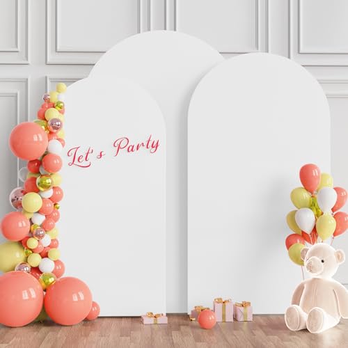 Image of Wokceer Wedding Arch Cover (7.2FT, 6.6FT, 6FT) Set of 3 Spandex Fitted Wedding Arch Stand Covers for Round Top Chiara Arch Backdrop Stands Cover for Birthday Party Ceremony Banquet Decor White
