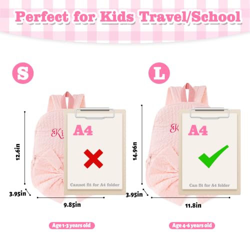 Image of 15inch Daycare Backpack Personalized Large Backpack with Name | Cute Punch Backpack for Age 4-6,Quilted & Lightweight Fabric,Large Front Pocket with Bow,Padded Shoulder Straps,Custom Gift