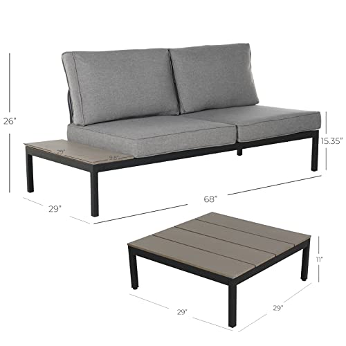 Grand Patio Outdoor Sectional Sofa Set, All-Weather Aluminum Frame Conversation Set With Cushion & Built-In Side Table, 4 Piece Modern Furniture Set For Poolside, Backyard, Deck #TOP1
