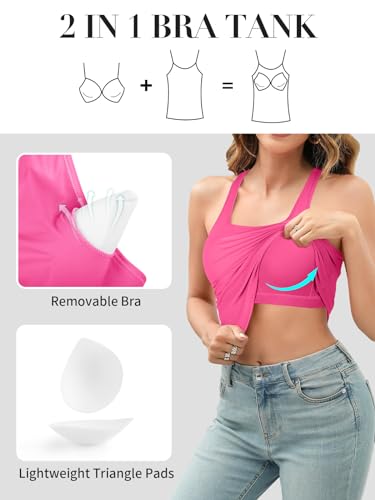 Image of V FOR CITY Women's Tank Top with Built in Bras Adjustable Wide Strap Padded Camisole Summer Cami Shirts