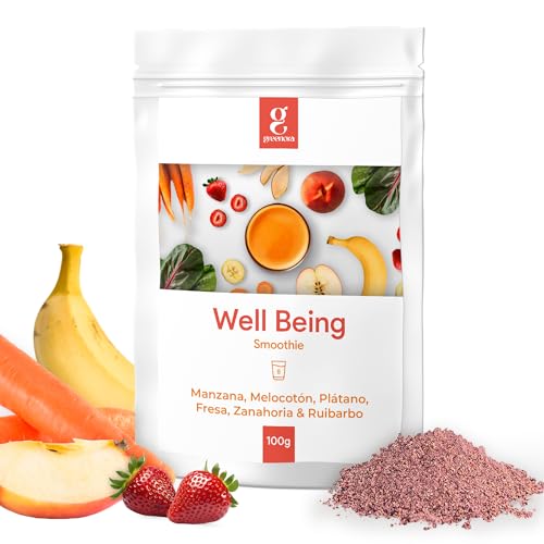 GREENORA Smoothie Vegano de Fruta Liofilizada, Manzana, Melocotón, Plátano, Fresa, Ruibarbo y Zanahoria en Polvo, Ideal para Desayunos, Bowls y Recetas, Sin Azúcar, 8 Servicios.