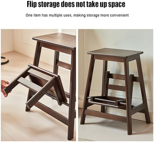 Folding Step Stool 2 Tier Multi-Purpose Wood Step Ladder, Modern Folding Ladder Chair for Home, Library