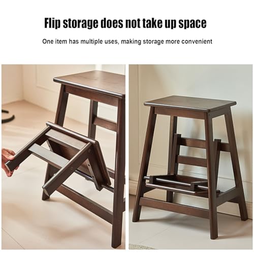 Taburete de madera de 2 niveles, diseño plegable que ahorra espacio para un alcance seguro en el hogar, cocina, biblioteca