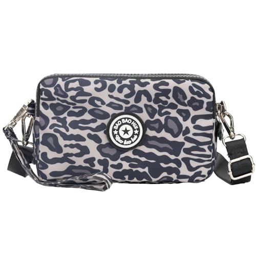 Bolsa transversal pequena para mulheres, mini carteiras de pulso organizador de celular de viagem de nylon com alça ajustável sobre o ombro, 02 Estampa de leopardo preto, Small