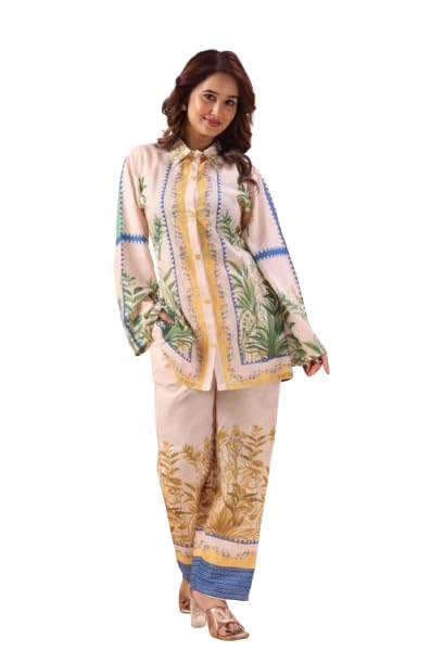 Women’s Cotton Blend Printed Co-Ord Set | Regular Fit Shirt Style Top & Pant Set | Full Sleeve Designer Co-Ord Outfit for Women-image-9