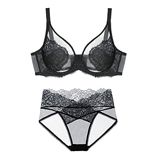 Soutien-gorge armatures transparentes grand maintien et culotte