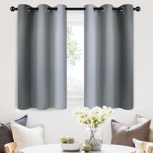 Image of SimpleHome Ombre Grey to Grey White Curtains for Living Room 42Wx36L | Room Darkening Curtains for Bedroom,Gradient Light Blocking Curtain,Thermal Insulated Grommet Window Drapes,2 Panels,36 Inch