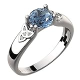 GWG Jewellery Anillo Celta Plata de Ley Piedra Grande de Color Aguamarina Azul Marino Adornado con Nudos de Trinidad Incrustados con Cristales - 7 en Caja de Regalo para Mujeres