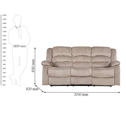 Image of HomeTown Bradford Fabric Three Seater Recliner in Beige Colour