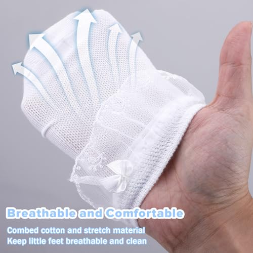 3 Pairs Girls Lace Socks, Cotton Bow White Ruffle Socks Toddler, Thin Short Lace Trim Frilly Dress Ankle Sock3