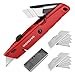 WORKPRO Cutter Universel avec Mécanisme de Changement Rapide, Cutter Professionnel avec 4 Positions Réglables et 14 Lames de Rechange en SK5 (Rouge)