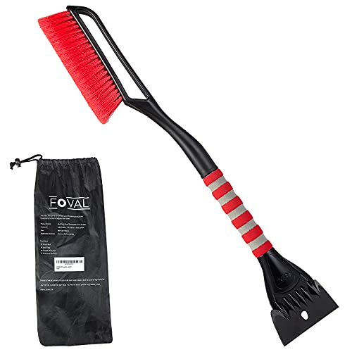 FOVAL 27 Snow Brush with Wider Detachable Ice Scraper (4.73 Width), Snow Removal Tool Car Brush with Ergonomic Comfortable Foam Grip for Cars, Trucks, SUVs, Windshield (Heavy Duty ABS, PVC Brush)