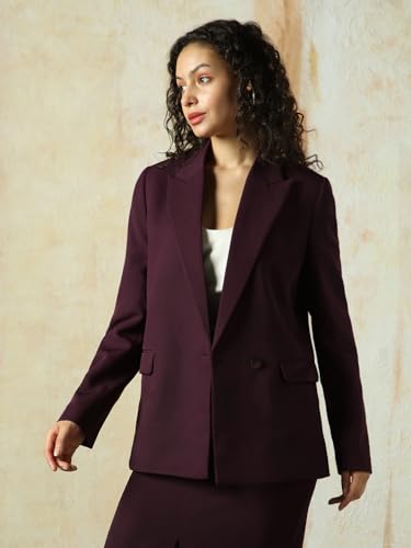 Image of High Star Women Solid Longline Length Oversized Notch Lapel Collar Full Sleeve Blazer
