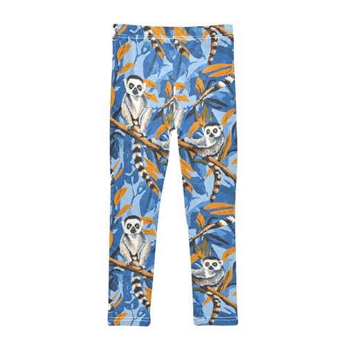 Lemurs Madagascar on Blue Pattern Kids Girl's Legging Casual Full Length Activewear Sports2