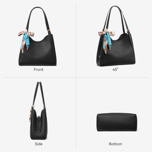 Image of BOSTANTEN Shoulder Bag for Women, 3-Compartment Leather Purses and Handbags | Pebbled Leather, Adjustable Strap, Scarf Included, Roomy, Office to Weekend