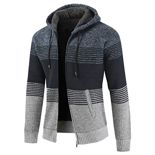 Image of Kinkia Men's Zip Up Hoodies Casual Long Sleeve Full Zipper Sherpa Fleece Lined Knit Cardigan Sweater Jacket with Pockets