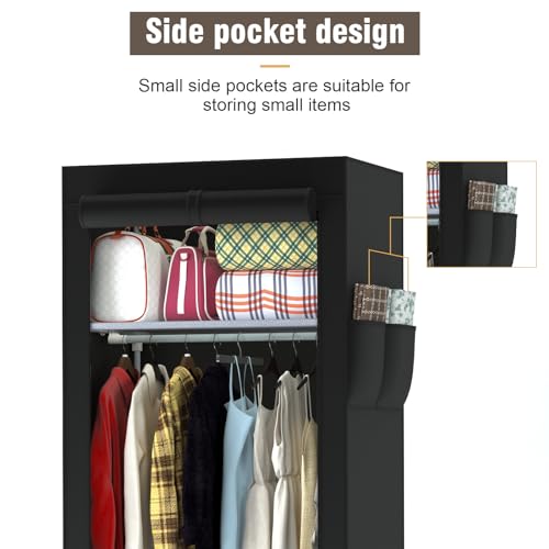 LOEFME Canvas Wardrobe 161 * 59 * 45cm, Wardrobes for Bedroom, New Base Design Fabric Wardrobes with 2 Storage Boxes and Side Pockets, Portable Wardrobe Suitable for Home, Apartment, Dormitory, Blac - Image 4