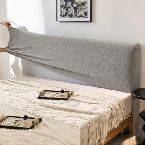 Image of HOMETHREADS Stretchable Lycra /Velvet Headboard Cover | Soft, Dust-Proof & Wrinkle-Resistant Bed Back Protector | Fits Leather, Wooden & Fabric Bedsides | for 3ft to 3.5ft Beds (Grey, 90x65Cm)