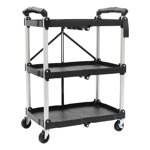 Heavy Du - Carrito plegable de 3 niveles con ruedas bloqueables y asas omómicas para uso en cocina, oficina, cocina y cafetería