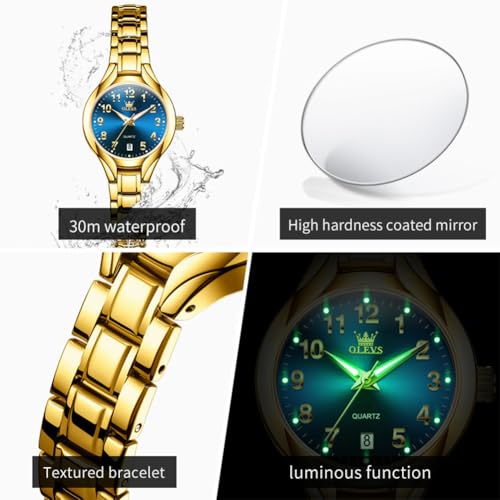 Image of OLEVS Womens Watches Original Analog Quartz Watch Stainless Steel Gold Luxury Dress Classic Easy Read Ladies Calendar Wrist Watches for Women