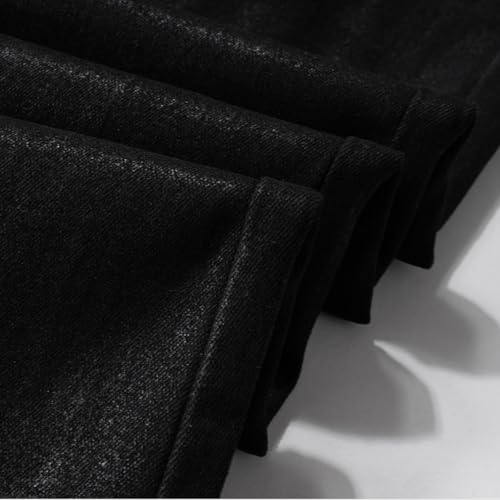 Wearing Women's Black Glue Coated Micro Flared Wax Pants, Unisex High Street Jeans4