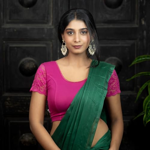 Image of Abhi Cotton Readymade Saree Blouse for Women- Half Net Sleeves, Round Neck, Regular-fit, Stretchable, Pull-on Style Blouse