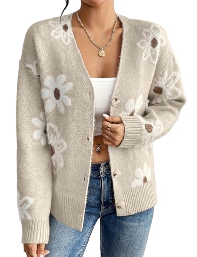 Image of IDEALSANXUN Womens Daisy Sweater Cardigan Fall Winter Button Down Flower Floral Sweaters