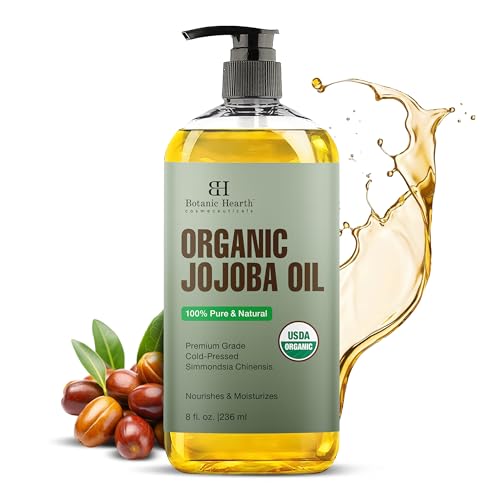 Botanic Hearth USDA Organic Jojoba Oil 8 Fl Oz |100% Pure and Natural- Cold Pressed & Hexane Free Natural Hair Growth Oil for Eyelashes Eyebrows Skin Body Face Nails & Scalp