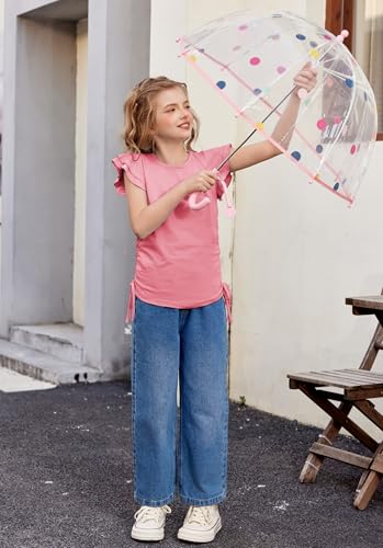 Image of Arshiner Girls T Shirts Ruffle Short Sleeve Ruched Knot Side Tunic Blouse Summer Tee Tops