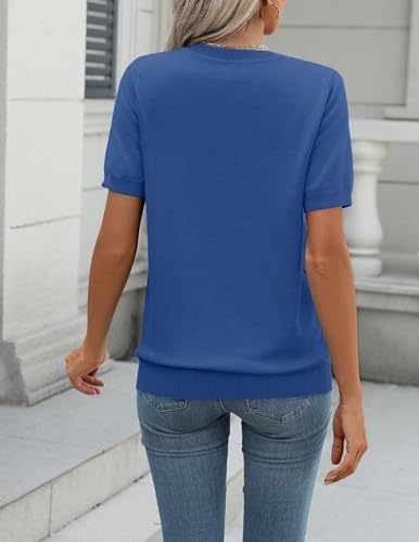 Image of Zeagoo Womens Summer Short Sleeve Tops Crew Neck Lightweight Pullover Sweaters Loose Dressy Casual Blouse Basic Clothes