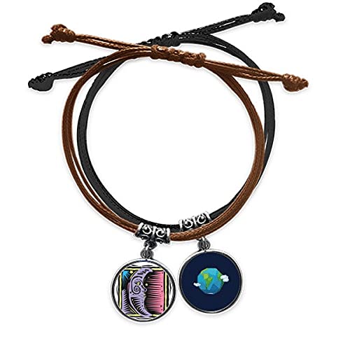 Pulsera grabado luna morada estrellas cadena de mano cuero tierra